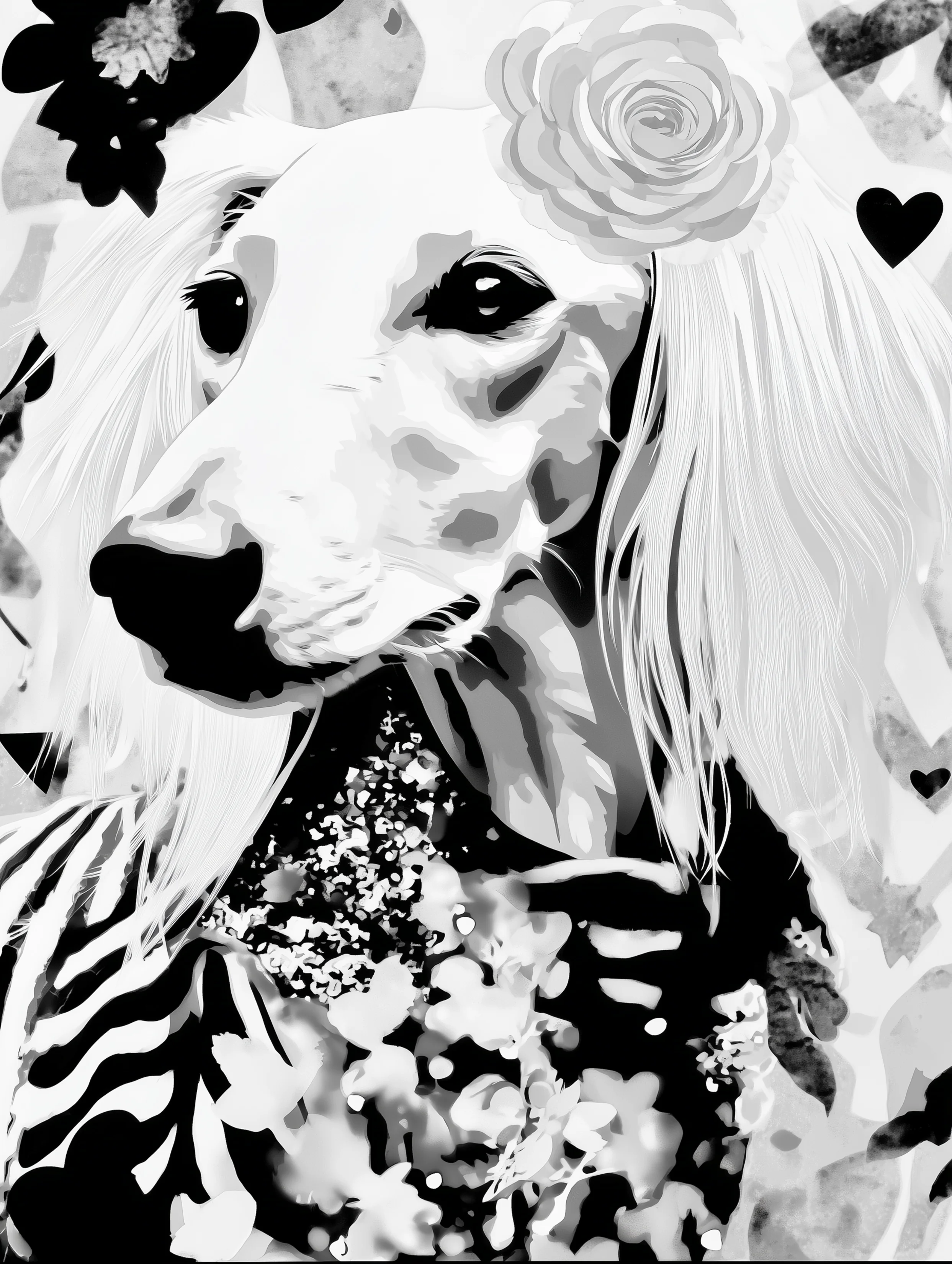 Free printable dog coloring page for adults featuring saluki with black outfit